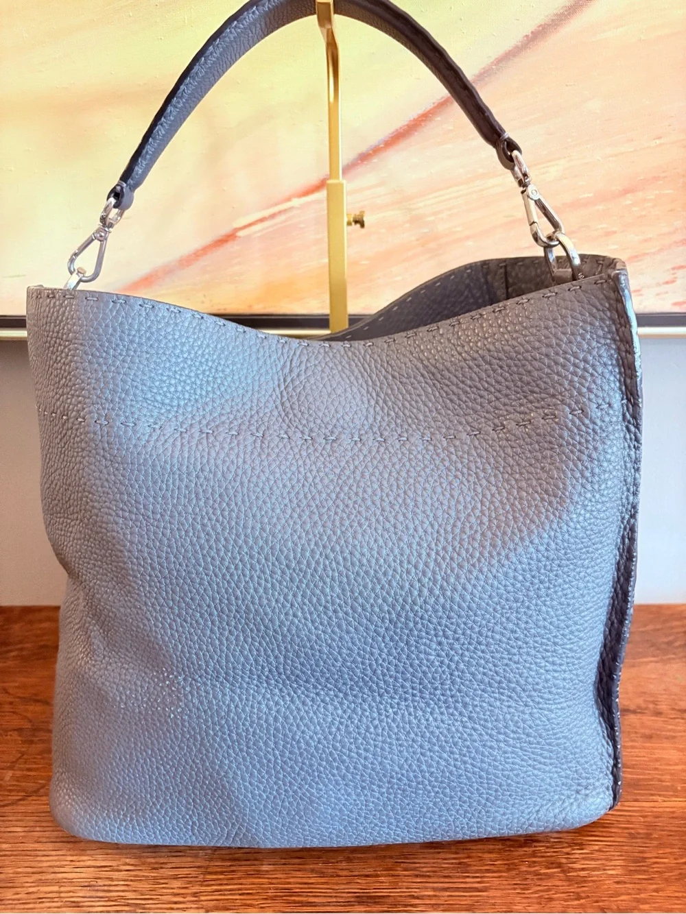 Fendi Selleria Large Anna 2-Way Tote Bag - Grey Pebbled Leather w/ CoA